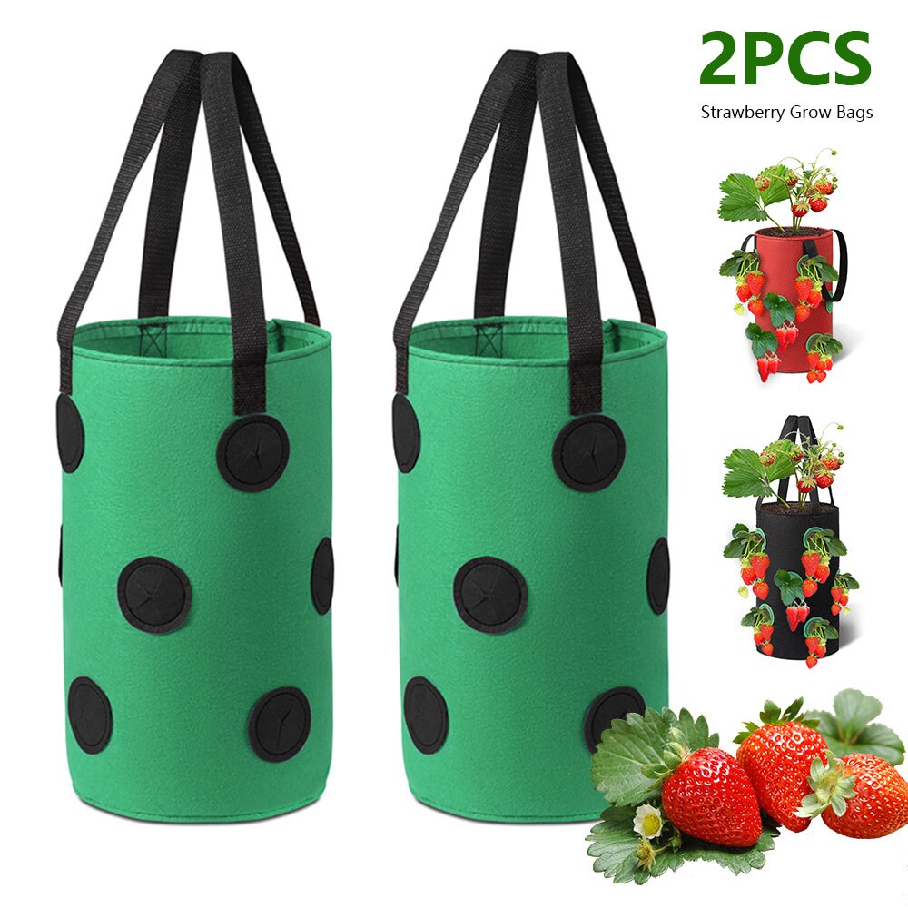 2Pcs 3 Gallons Strawberry Grow Bags for Plants Garden Pots Strawberry Bag Vertical Flower Herb Pouch Reusable Pot Planter Bags
