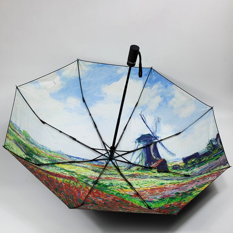 Claude Monet Oil Painting Umbrella Portable Manual 3-fold Rain Sun Umbrella For Women Parasol: automatic umbrella-6