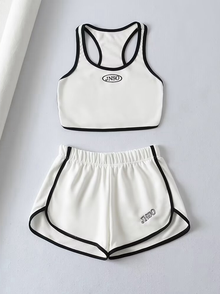 Tangada Tracksuits Two Piece Set White Tank and Shorts 2T83: L / WHITE
