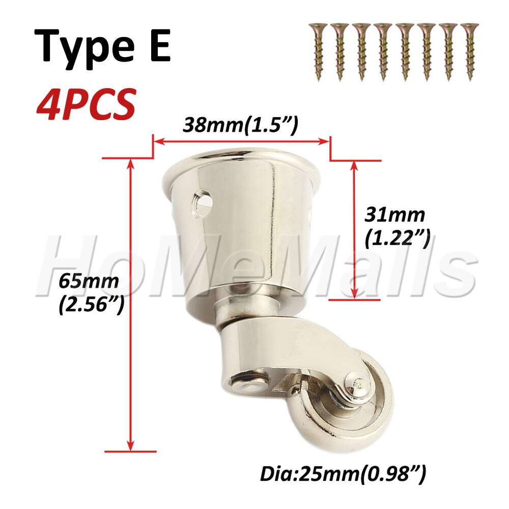 4pcs Swivel Caster Wheels Metal Casters 360 Degree No Noise Furniture Casters For Table Cabinet Zinc Alloy Furniture Hardware