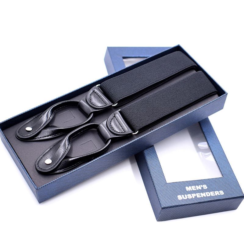 Adult Button Suspenders Black Leather Suspenders Y-back Shape Man Ligas Tirantes Stretch Hangeband 3.5*120cm 8 colors NBD9119: Black