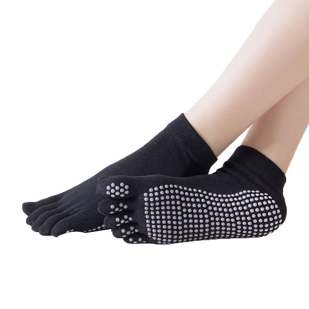 Meias femininas cinco dedos do pé de algodão silicone anti-skid partículas inverno ballet ginásio fitness esportes meias respirável elástico breathable socks socks socks socks: Black