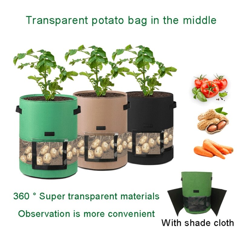 Bolsa de cultivo de patatas de 7/10 galones, maceta de jardín de tela no tejida de fieltro, bolsas de cultivo de verduras para invernadero con visualización de 360 °