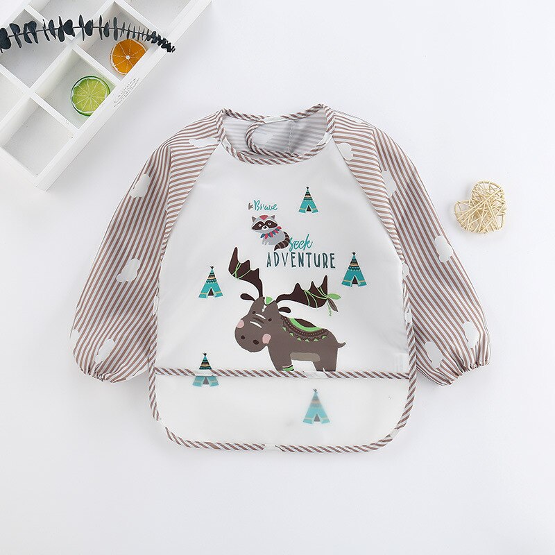 0-3Y Cartoon animali bavaglini per bambini bavaglino per bambini grembiule a maniche lunghe impermeabile per bambini alimentazione Burp panni bavaglino roba per bambini: 3