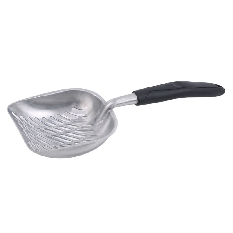 Grande cuillère à litière en métal pour chat, tamis avec pelle profonde et poignée ergonomique, en aluminium résistant: Black