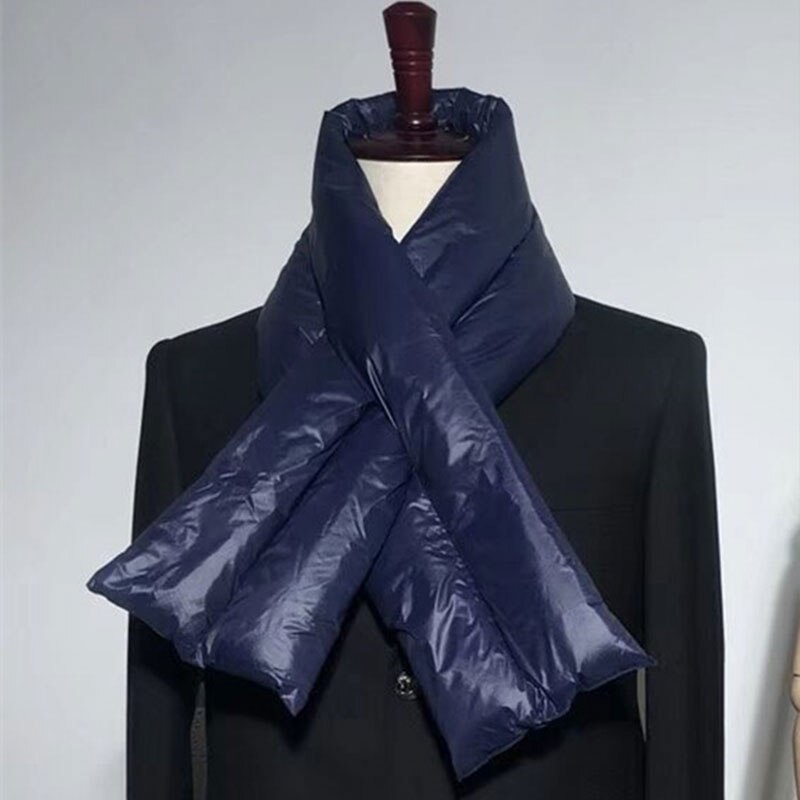 Kvinder mænd dun fjer bomuld tørklæde vinter varm tyk krave ring afslappet tørklæde udendørs ensfarvet par elskere tørklæder: Mørkeblå