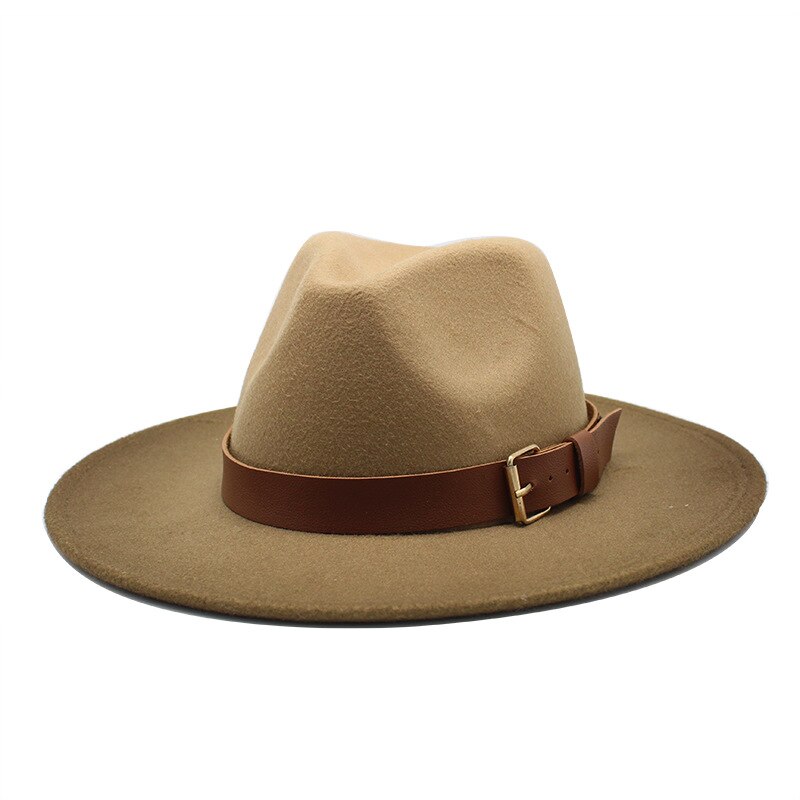 Sombrero Fedora de lana para mujer, gorro de Jazz de color caqui, informal, nacional, de ala grande, clásico, Vintage, de fieltro,: khaki