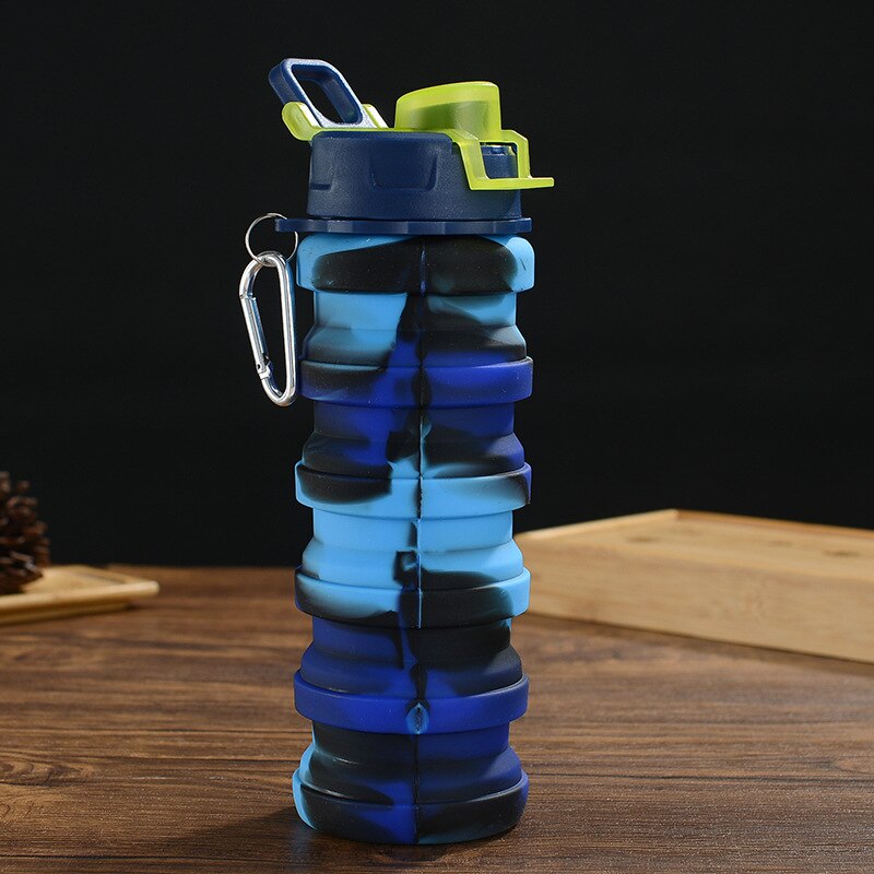Colorful Water Bottle 500ML Leakproof Fold Silicone Kettle Outdoor Mountaineer Hiking Office Camping Portable Kids Water Bottle: Colorful 2