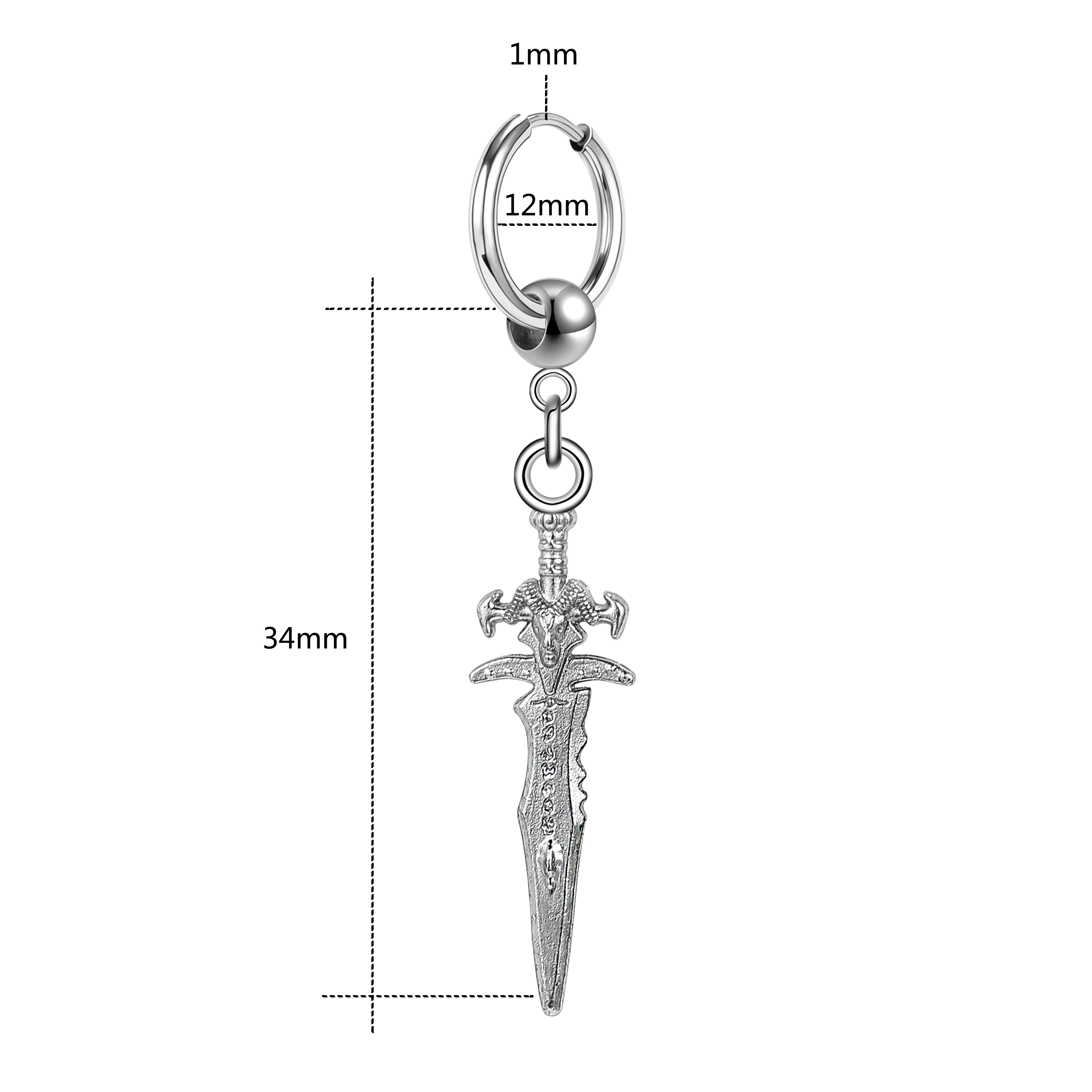 Zs 1Pc 20G Punk Zwaard Oorbel Rvs Kwastje Oorringen Zwarte Ketting Oor Hoepel Voor Dna Jongen crossear Piercing Sieraden: WHITE / Goud-kleur