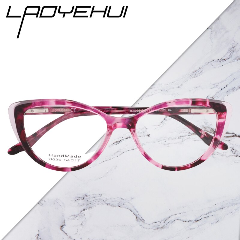 Acetate Cat Eye Women's Decorative Glasses Transparent Round Prescription Glasses Without Diopter Unusual Female Eyeglasses