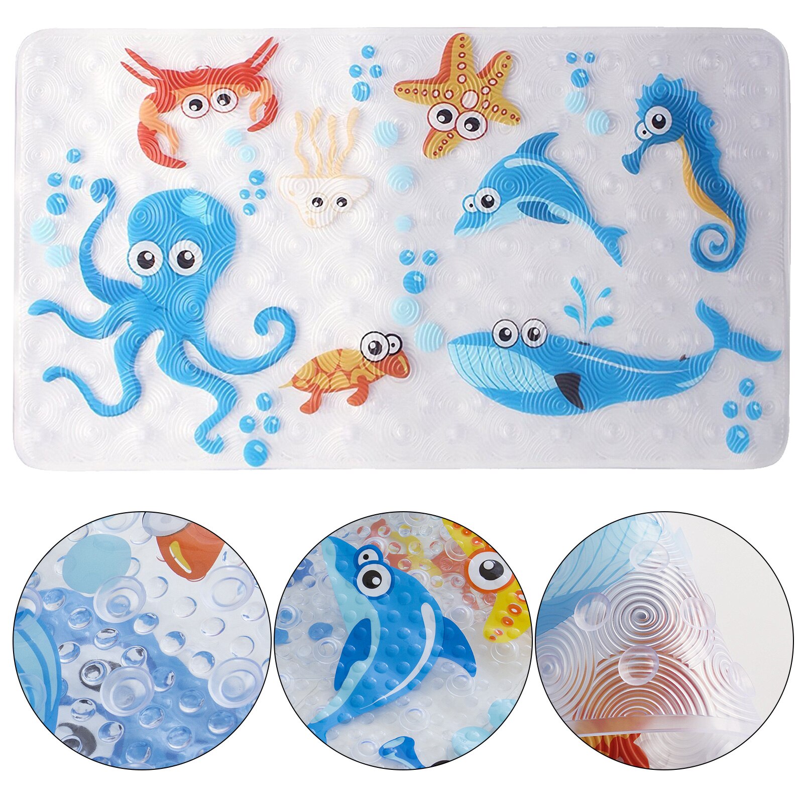 Children Bathroom Non Slip Mat Toilet Shower Room Foot Mat Bathtub Children Cartoon Deep Sea Fish Bath Mat With Suction Cup