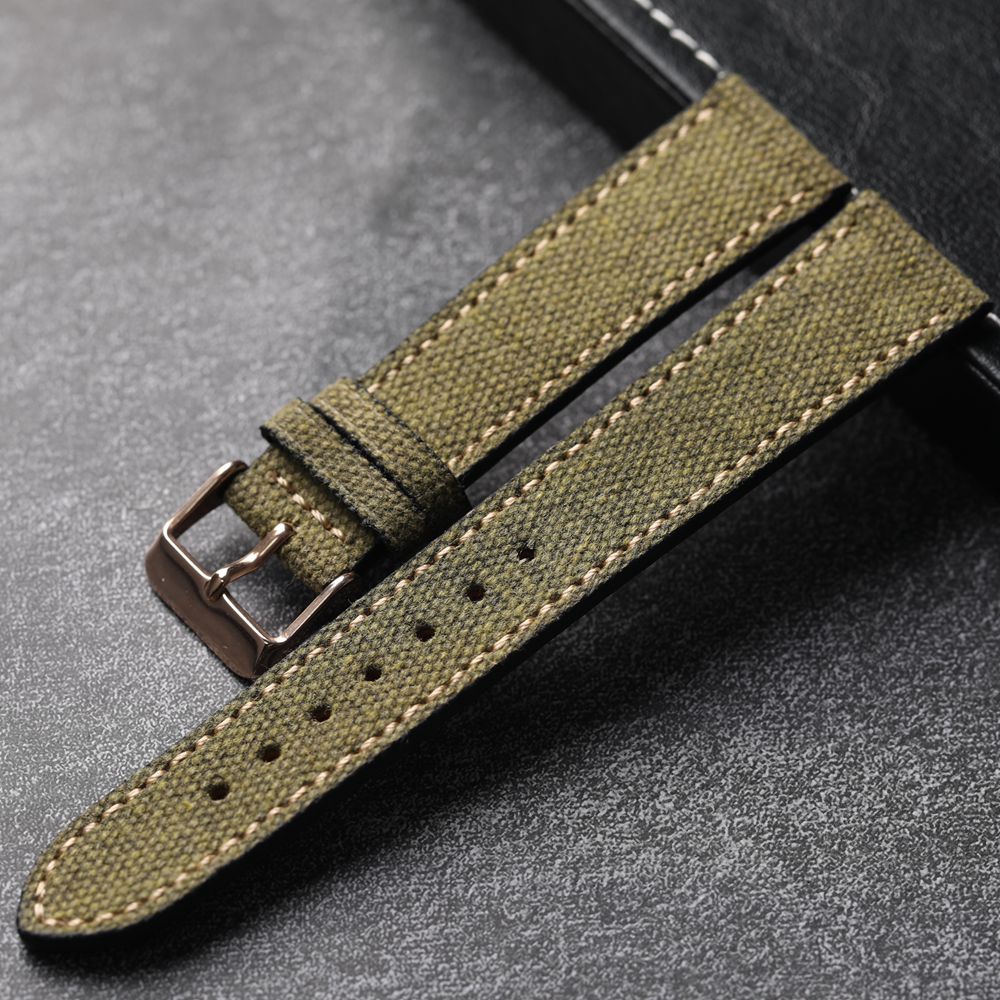 Handgemaakte canvas laminering lederen band 18 19 20 21 22 MM zwart groen vintage heren antieke horlogearmband