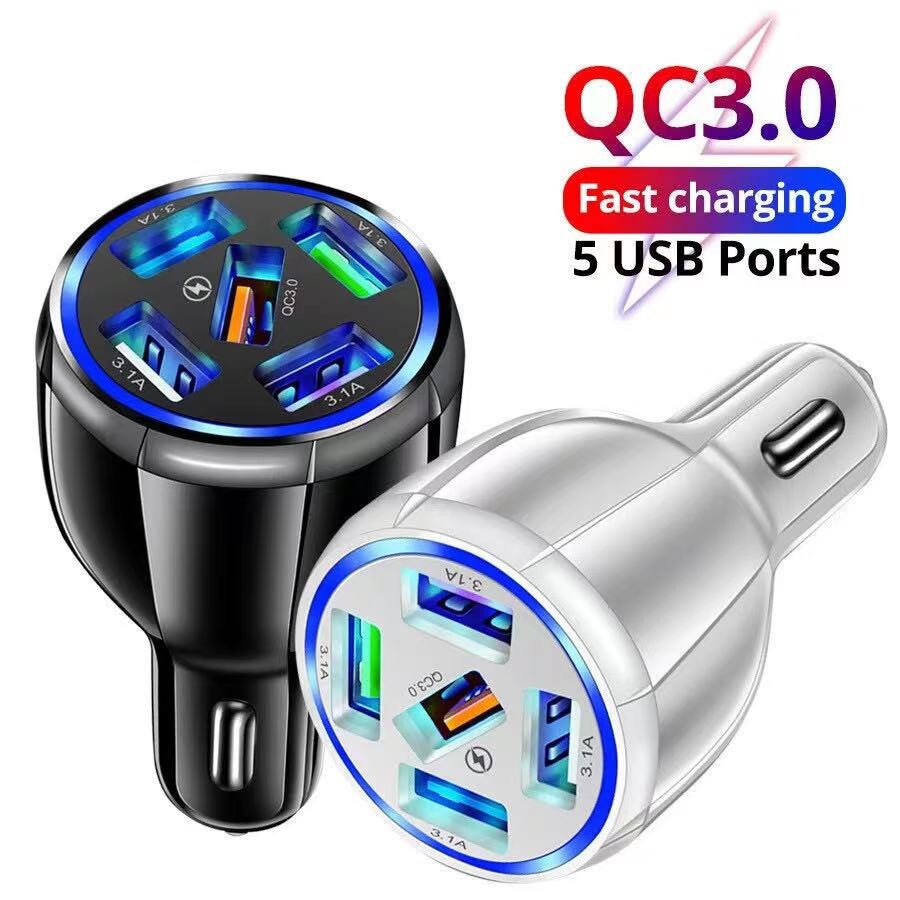 60w 15a 5 usb car charger  qc 3,0 fast charger led fast charging for iphone 12 samsung xiaomi huawei mobile phone charger adapter
