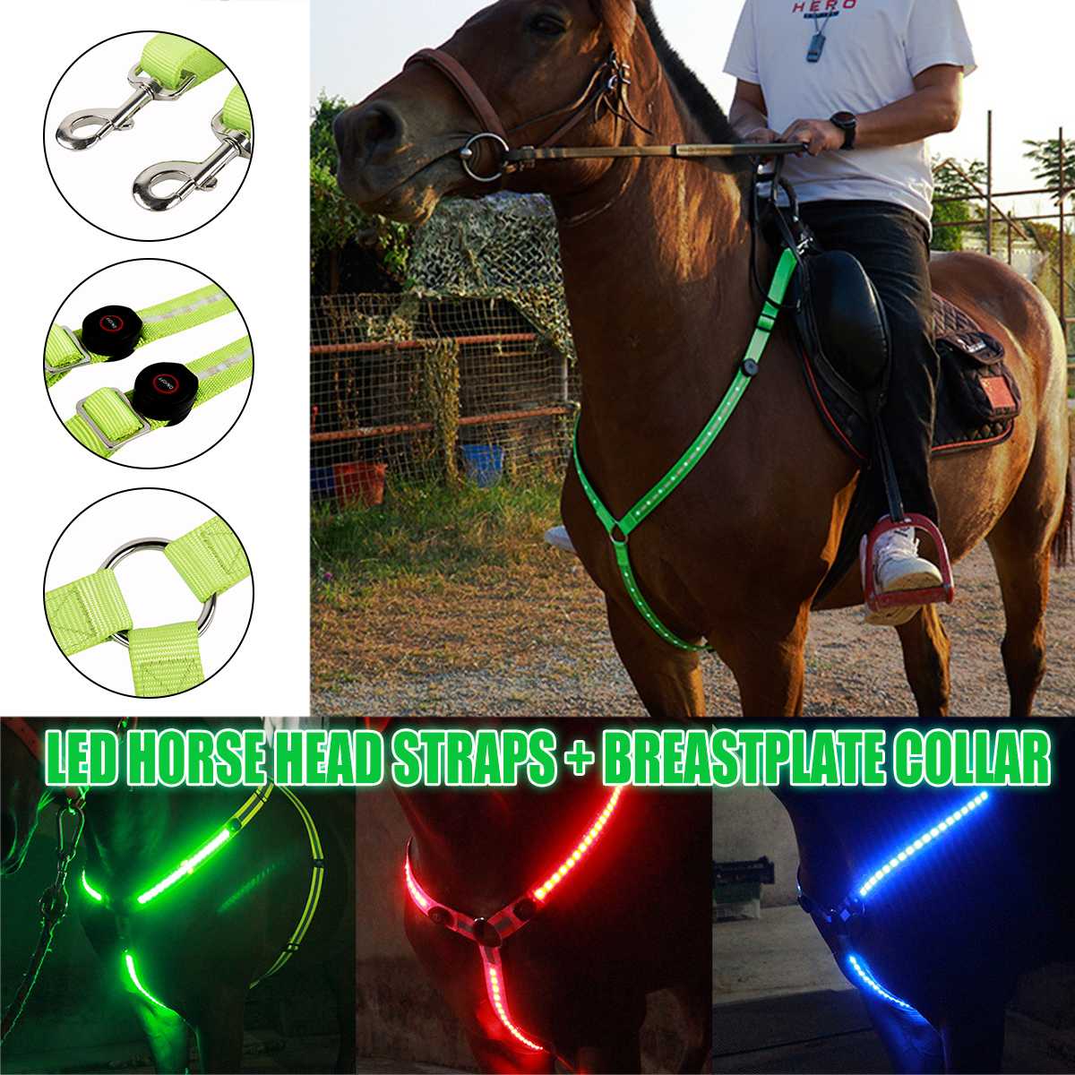 3 farver sikkerhedsflashtilstande justerbar hestebrystskrave krave bedste høj synlighed tack lysende hestebrystbælte