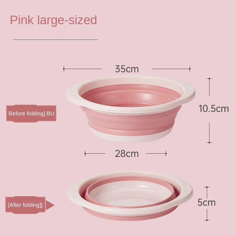 Folding Basin Outdoor Travel Portable Plastic Laundry to Wash the Dishes of Bathroom Kitchen Small Green Space Folding Bucket: Pink  Iarge