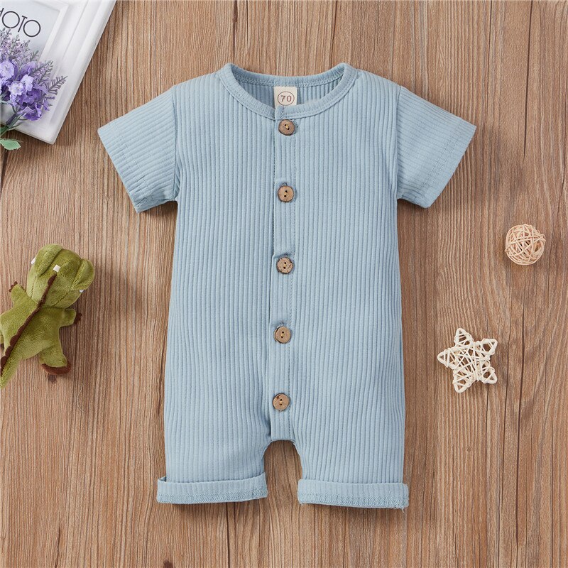 Bbay Boys Girls Casual Romper Solid Color Round Collar Short Sleeve Jumpsuits One-pieces for Boys and Girls Infant Clothing