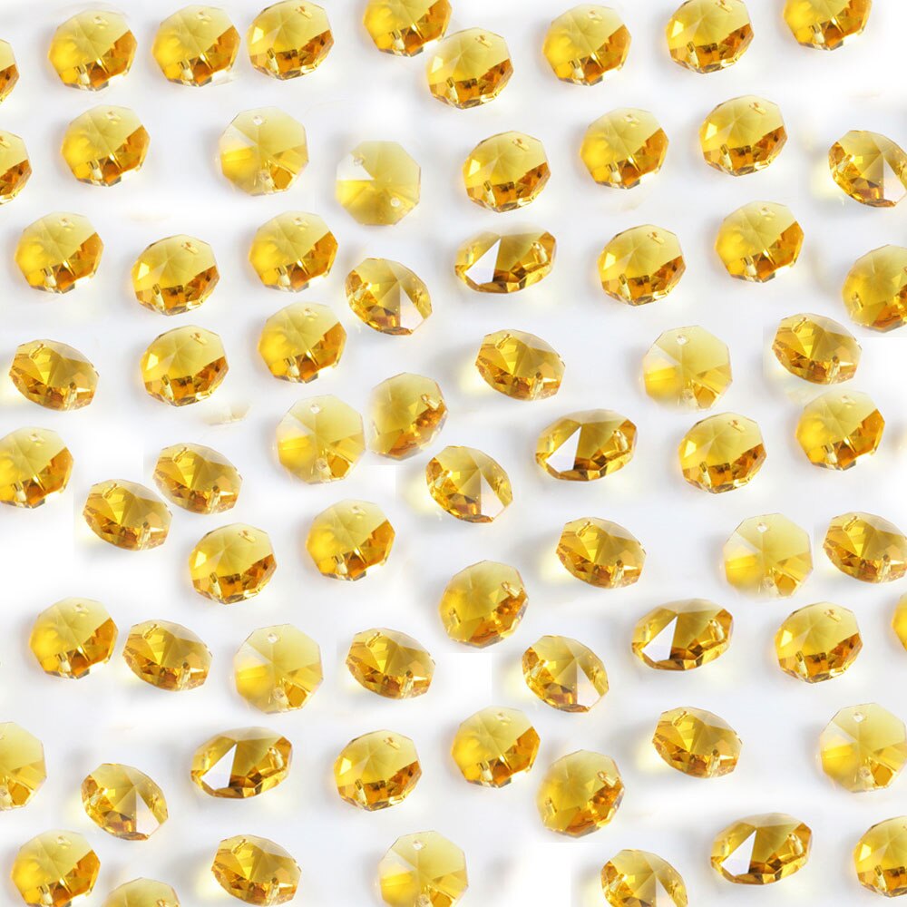 100 sztuk, 14MM żółty kryształ ośmiokątne koraliki pryzmaty żyrandol piłka akcesoria część hurtownie ślub Boże Narodzenie Dom dekory