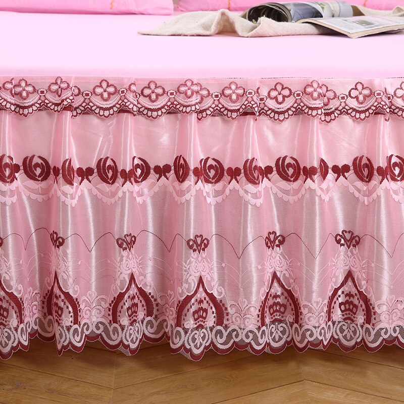 Romantiskt blommönster enfärgad sängkjol halkfri damm volang queen size överkast sängkjolar