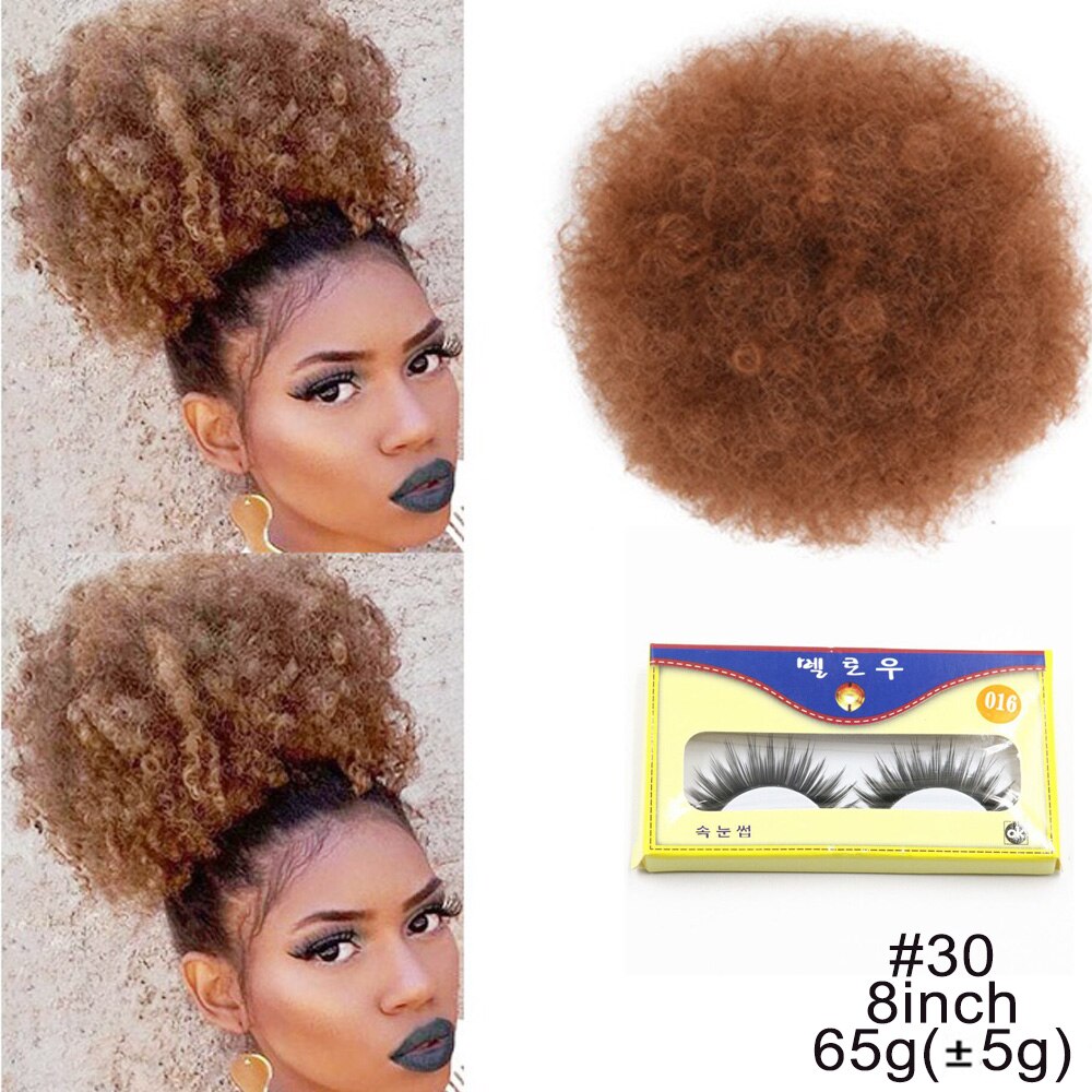 Extension chignon cheveux crépus, postiche synthétique afro, coiffure boule frisée, fixation par clips, 8 pouces: 8 inch color 30