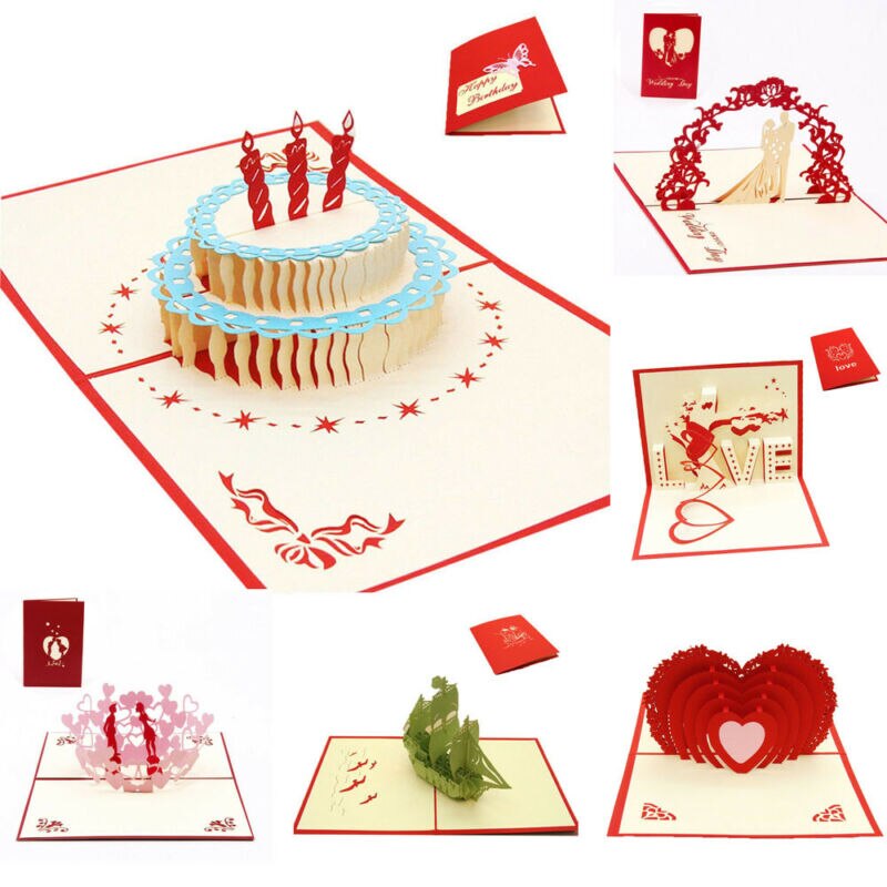 10pcs 3D Pop Up Card Birthday Valentine Handmade Greeting Cards Invitations Love