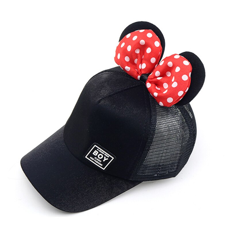 Zomer baby hoed lente meisjes hoeden kinderen baseball pet grote strik mesh zonneklep hiphop hoeden casual petten voor kinderen: Zwarte b