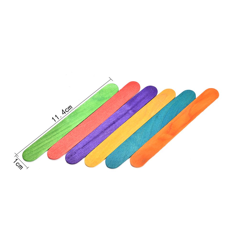 50PCs Colorful Wooden Ice Cream Stick DIY Popsicle Sticks Ice Stick Hand Crafts Art Ice Cream Lolly Cake Tools: Red