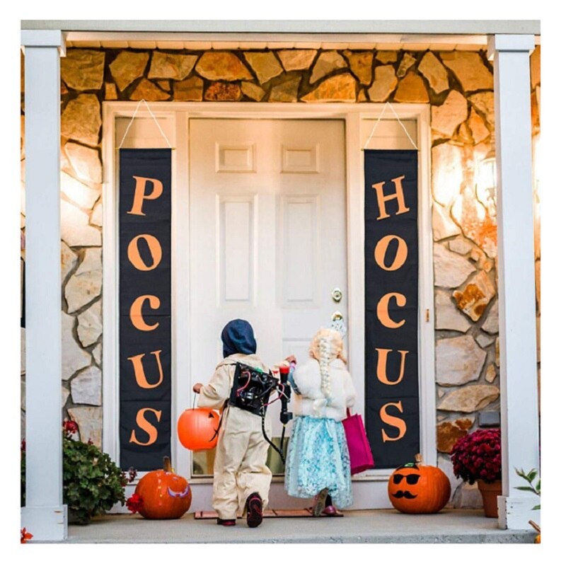Décorations d'halloween en plein air intérieur bannières astuce ou Hocus Pocus grand porche signes sorcière décor pour la maison Halloween bannière: G