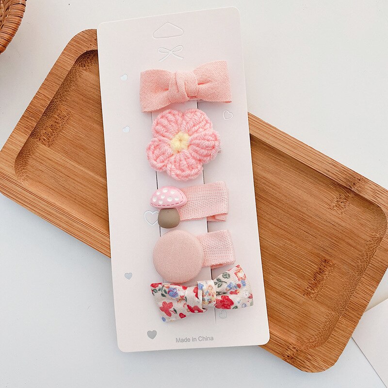 5 pçs bonito arco flor doce crianças hairpins kint woolen artesanal barrettes clipe de cabelo arcos para o bebê conjunto menina: 5pcs pink