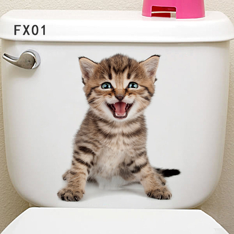 Nette Katze Hund Wc Aufkleber Dekoration Diy Lustige Karikatur Ebene Wc Wandbild Kunst lebendig 3d Kätzchen Welpen Safari Pvc Zauberstab Aufkleber: 19 FX01
