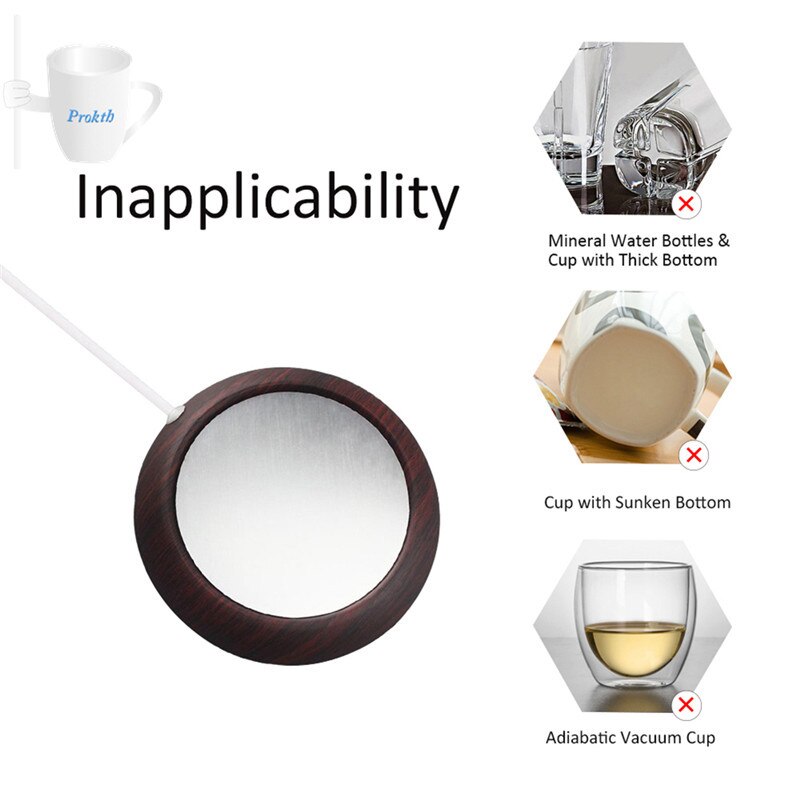 Chauffe-tasse électrique USB, tapis chauffant, Grain de bois, lait, plaque d'isolation thermique, pour le thé, les boissons, pour le bureau et la maison