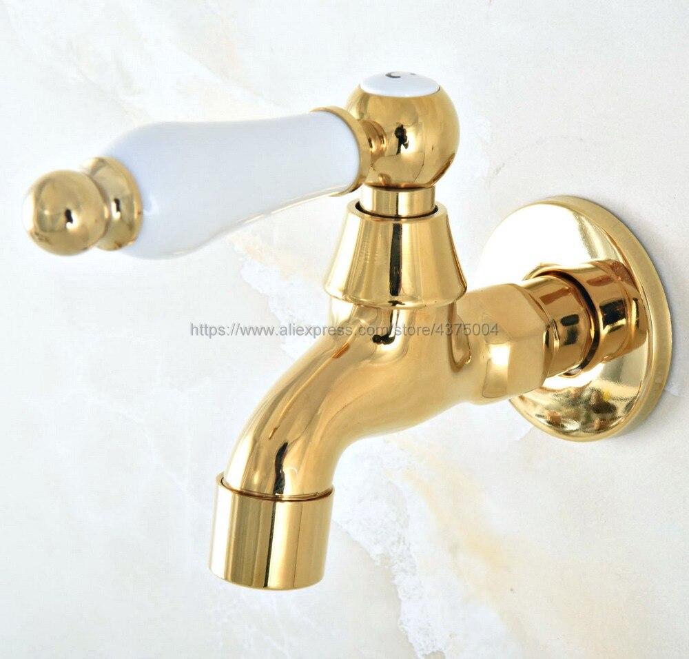 Gepolijst Gold Brass wand Mop Zwembad Sink Tap voor Keuken Badkamer Tuin Enkel Handvat Koud Water Kraan Nav146