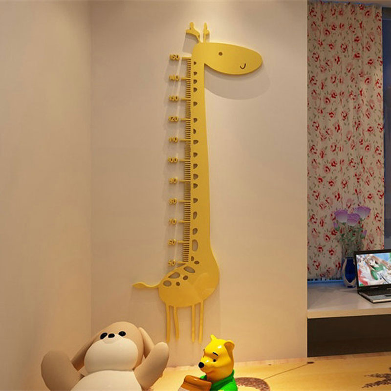 Autocollant mural girafe Animal | Étiquette de hauteur en acrylique 3D, mètre de croissance, pour chambre d'enfant, salon, véranda, décor pour pépinière, télémètre: Jaune
