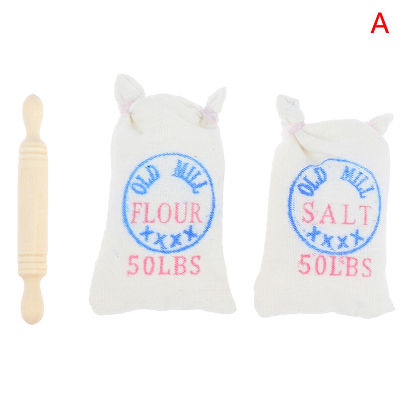 1:12 Dollhouse Miniature Flour Salt Bags Eggbeater Rolling Pin Model Accessories: 1