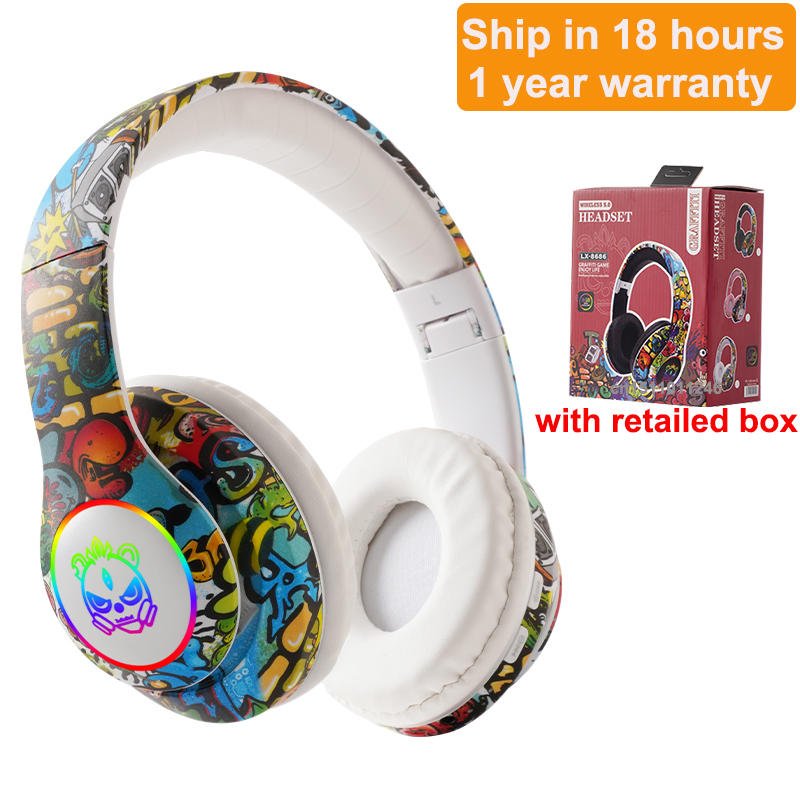 Trådlösa headset med blixtlampa för barn, öronhörlurar med mikrofon, bluetooth-headset, stereo, musik, spelhörlurar, flickor, pojkar: Svart