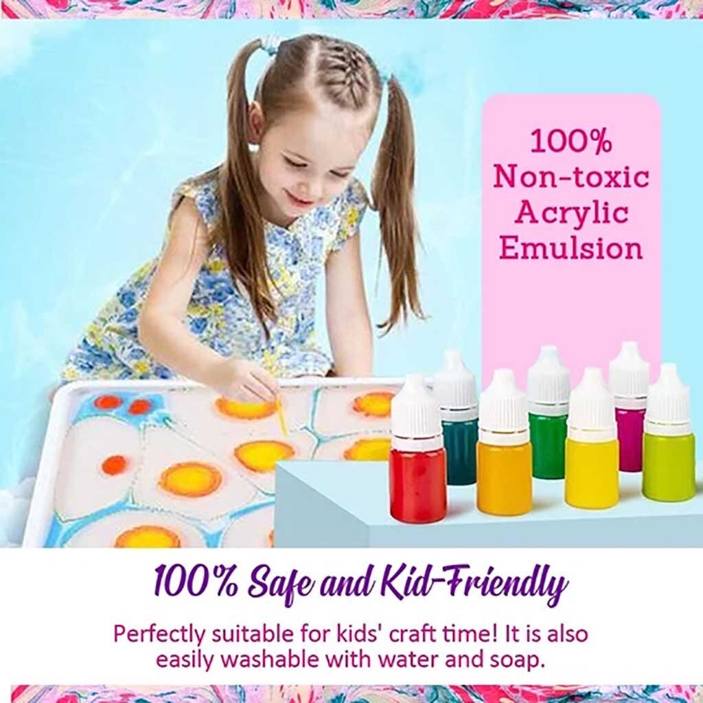 Juego de pintura artística a base de agua para niños, Kit de pintura marmoleada, bricolaje, arte en agua, conjunto de pintura acrílica de 6 colores, 46ml