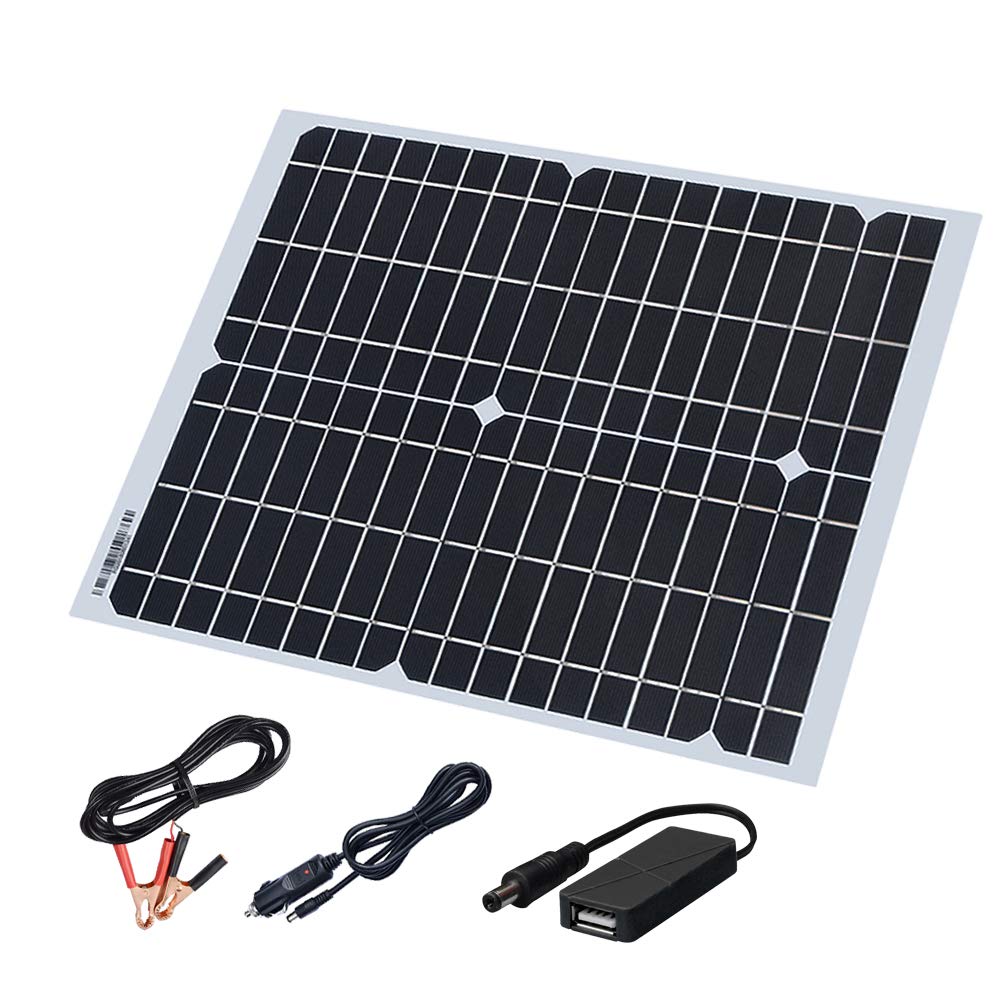 placas solares 10w 20w 30W painel solar portátil carregador de bateria kit com portas USB e 18V DC para banco de energia de telefone celular RVs de barco de carro fora da rede carregue baterias de 12V e dispositivo 5V: 20W solar kit