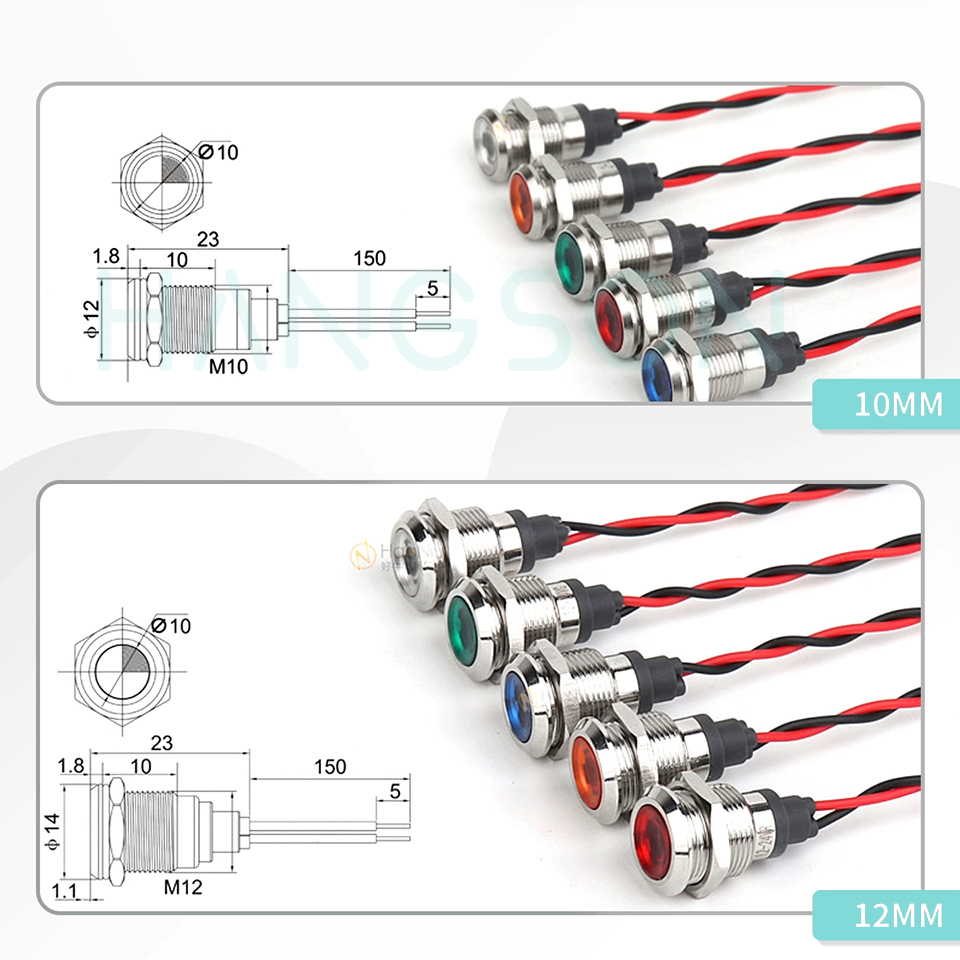 8mm metallindikatorlampor 12v 24v 110v led vattentäta med trådad pilotlampa för instrumentpanel för bil och båtbelysning