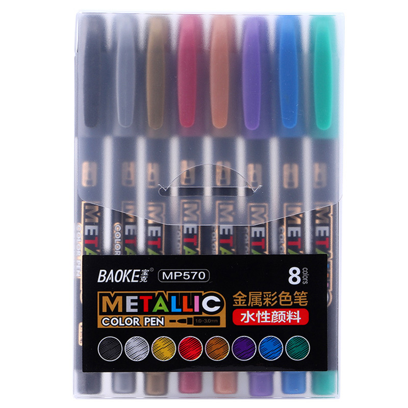Rotulador metálico de 8 colores, rotulador de pintura al agua, pincel de dibujo permanente, bricolaje, álbum de fotos, papel de vidrio, marcador de Color, de dibujo