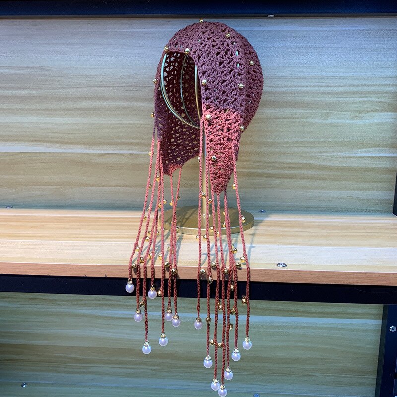 Gorro de punto de para mujer, gorro de ganchillo con perlas, Vintage, con borlas, para todas las estaciones, ZZ-386: 6 Bell