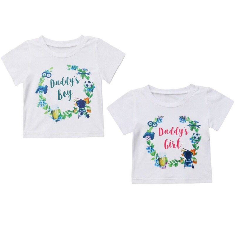 0-2Y Pasgeboren Baby Jongen Meisje Korte Mouw Bloemen Brief Afdrukken Katoenen T-shirt Tee Tops Outfits Babykleertjes