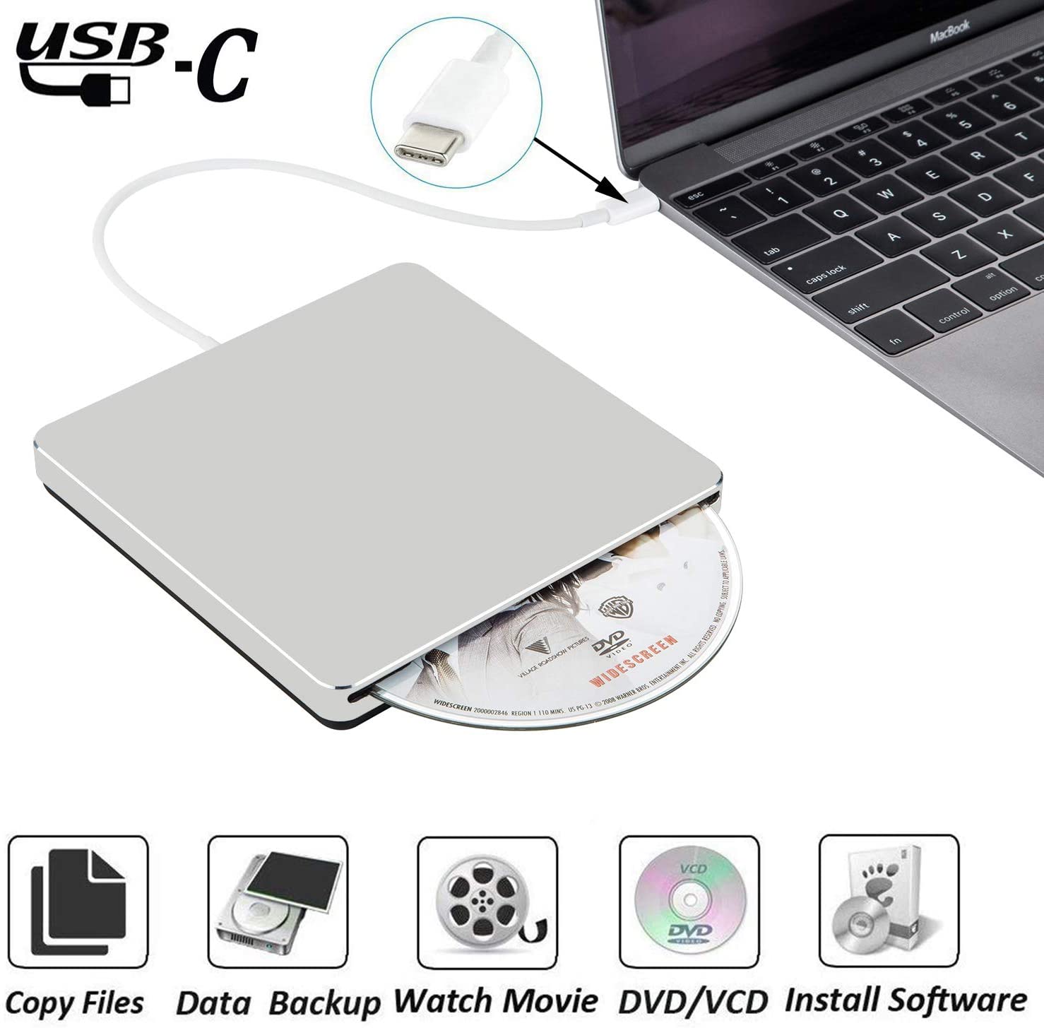 Externe Dvd Brander Usb 3.0/Type-C Optische Drive Slim Slot-In Cd/Dvd +/-Rw Brander Speler Usb C Superdrive Voor Mac/Venster