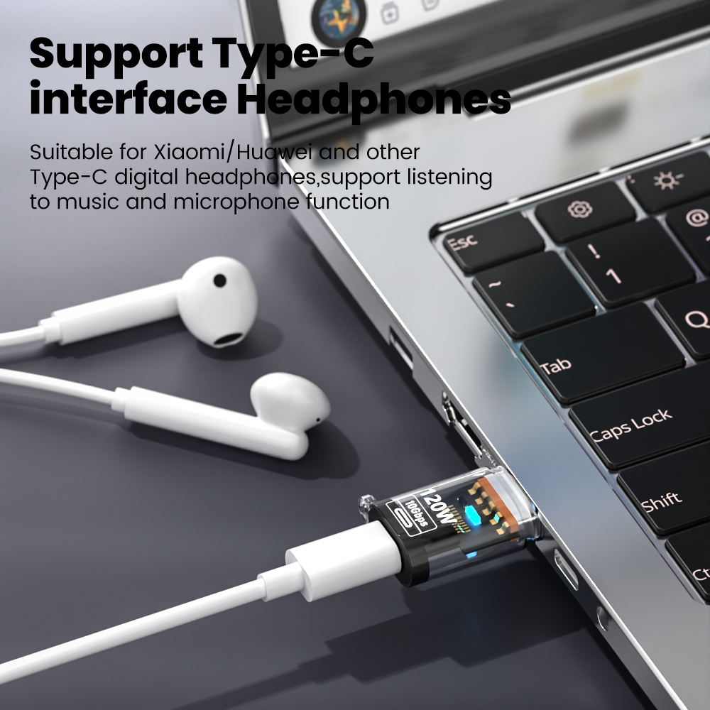 Adaptador OTG de 120W USB3.2 macho a conector hembra tipo C 3 en 1 transferencia de datos convertidor de auriculares de carga rápida para iphone 15 16