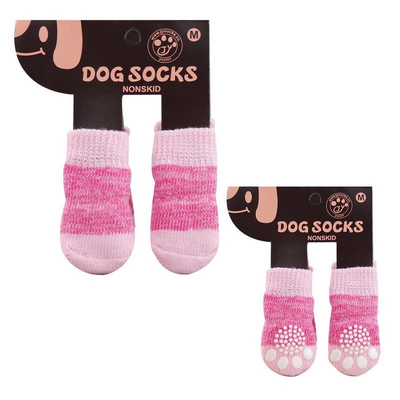 4Pcs/set bota de otoño e invierno de goma Calcetines Anti-arañazos de los gatos Patucos Perro Pequeno Calze de Calcetines Mascotas: Pink / pet weight 7.5 kg