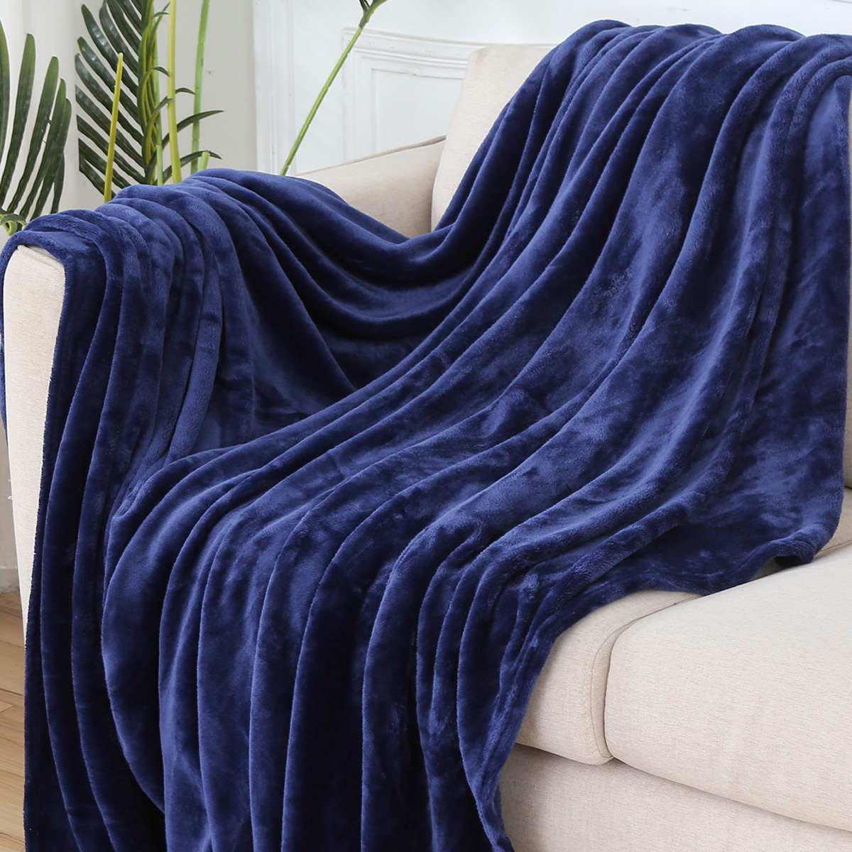 1pc Throw Blanket for Couch,Soft Fuzzy Fluffy Blanket for Bed and Sofa: 200x230cm / DEEP BLUE