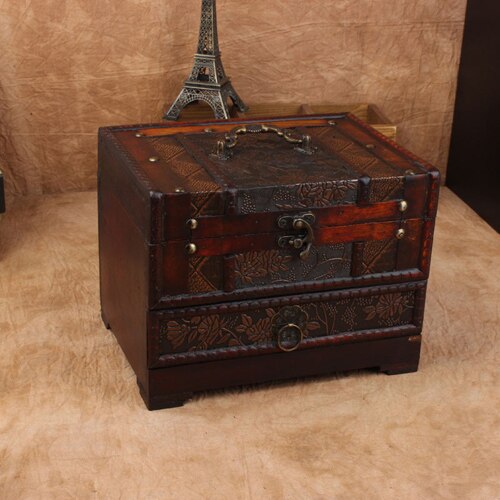 Cofre de madera para el almacenamiento de joyas caja con espejo joyería urna de joyería caja de Manke organizador caso caja de de joyería: Grape pattern