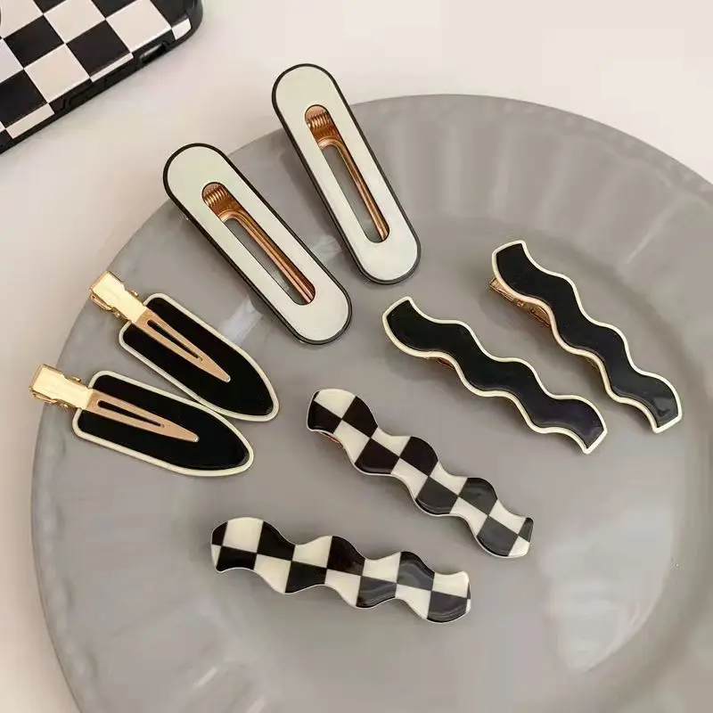 2PCS/SET Chessboard Grids Seamless Hair Clip for Women Girls No Bend Bangs Clips Duckbill Clip Hairpins Hair Styling Accessories