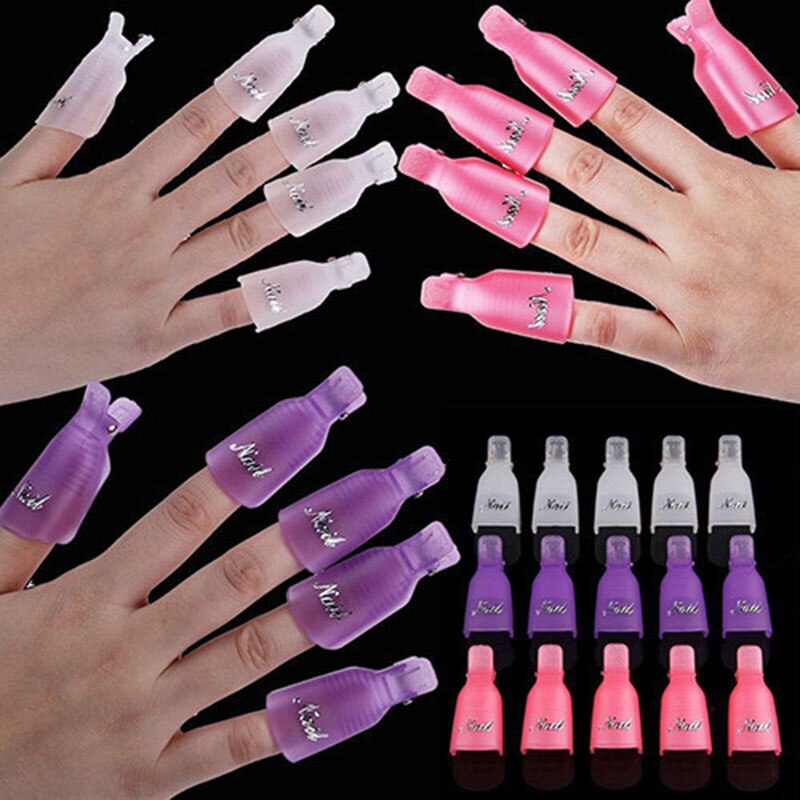 10 Pcs Plastic Nail Art Losweken Cap Clip Uv Gel Polish Remover Wrap Tool Nail Art Tips Voor vingers Paars