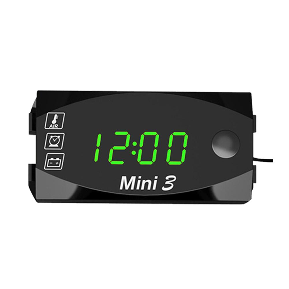 Pantalla Digital LED para motocicleta, reloj electrónico a prueba de agua, termómetro, indicador voltímetro, medidor de Panel, IP67, 6V-30V: Green