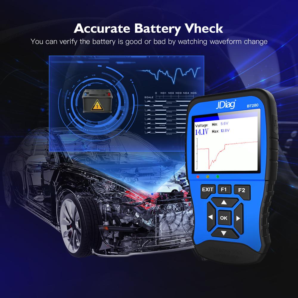 JDiag BT280 12V Universal Battery Tester For Cars Trucks Boats Motorcycle BT300 12VBattery Crank/Charge analyzer Tester