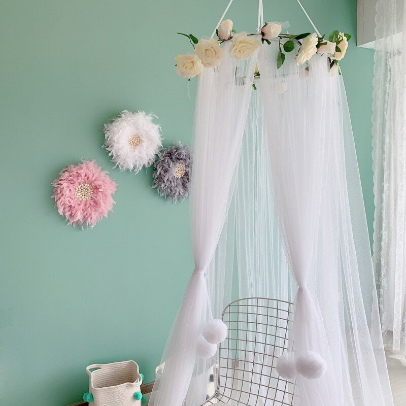 Nordic Bed Luifel Tent Dome Opknoping Met Rose Garland Baby Crib Netting Klamboe Gordijn Kinderen Tent Kinderkamer Decoratie